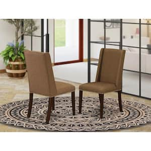 Mahogany, Classic Parson Chairs - Nailhead Trim Brown Linen Fabric Upholstered Dining Chairs, Set Of 2