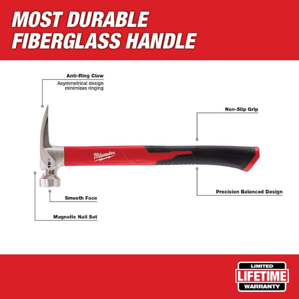 19 oz. Smooth Face Poly/Fiberglass Handle Hammer and Clear Safety Glasses Anti-Scratch Lenses