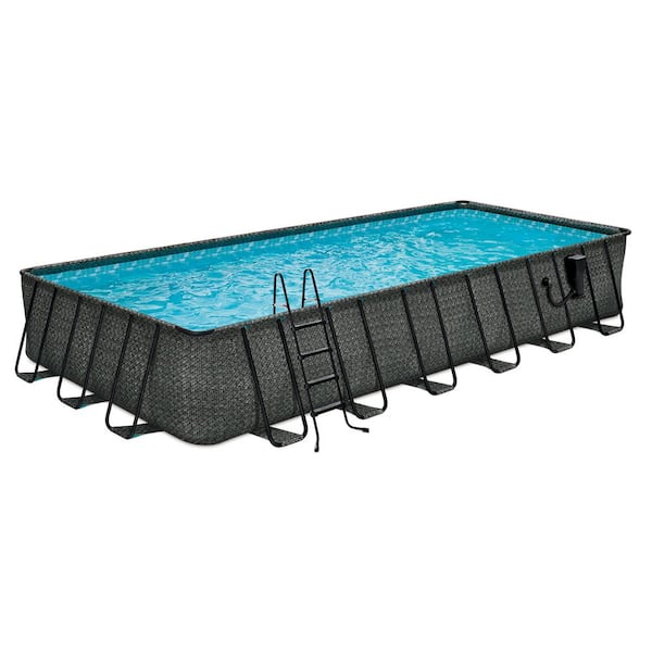 24 ft. x 12 ft. Rectangular 52 in. Deep Metal Frame Above Ground Pool, Dark Herringbone