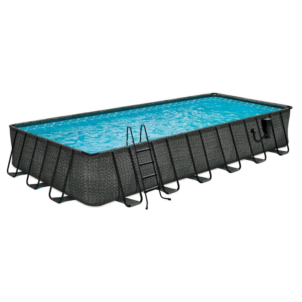 Funsicle 24-Foot Gray Rectangular Above Ground Pool with Filter and Ladder