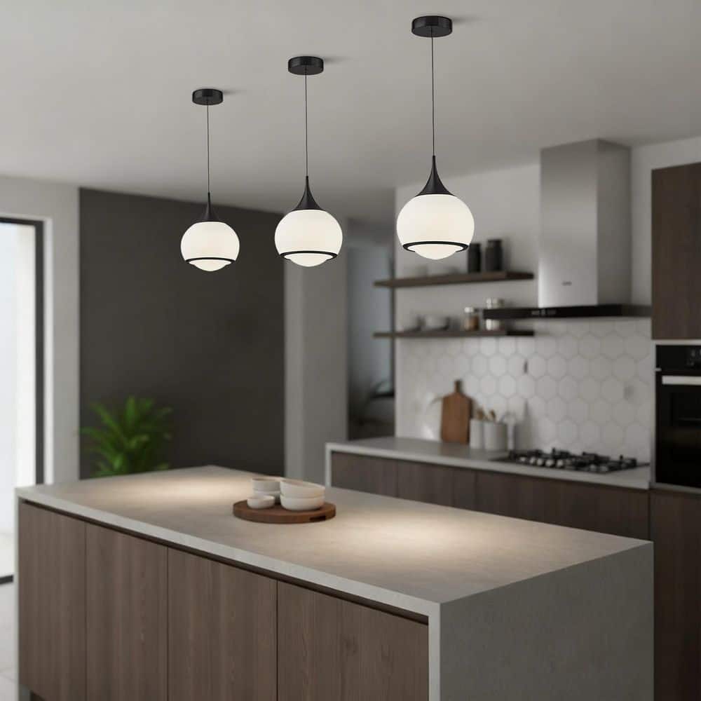 1-Light 14 in. Black Modern Global Glass Integrated LED Mini Pendant Light 3 CCT for Kitchen Island price history on PriceWatchPro