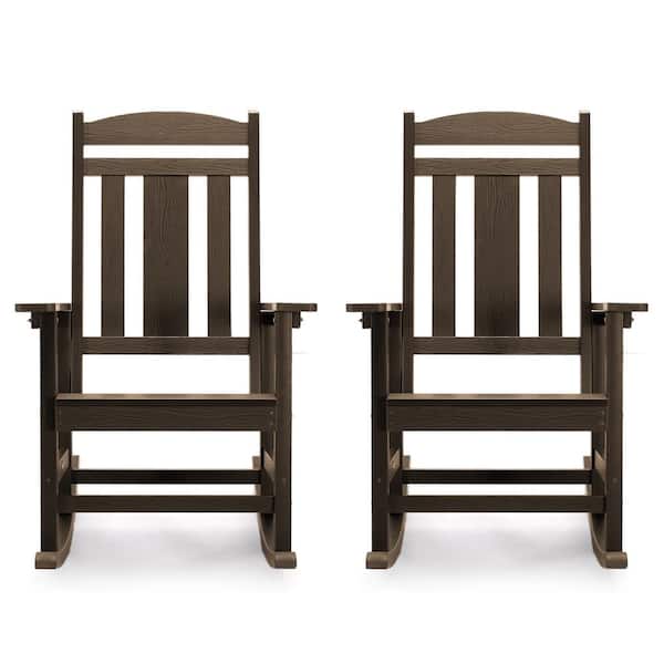 Coffee Brown Plastic Outdoor Indoor All Weather Resistant Patio Outdoor Rocking Chair (Set of 2)