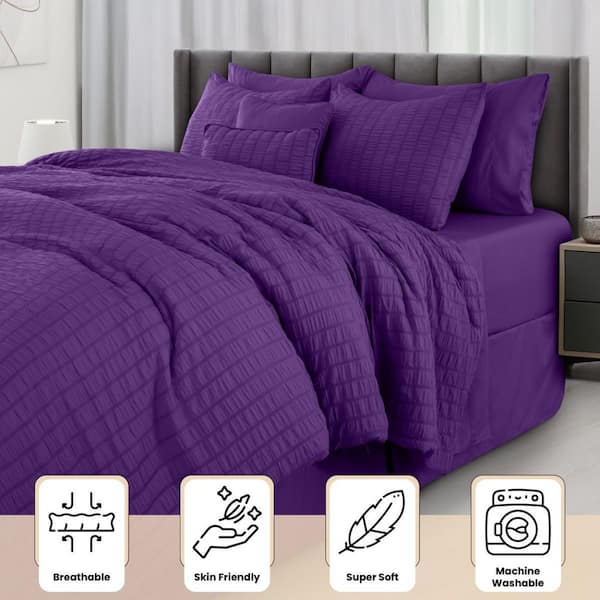 LDC LUX DECOR COLLECTION 8-Piece Purple Solid Color Microfiber