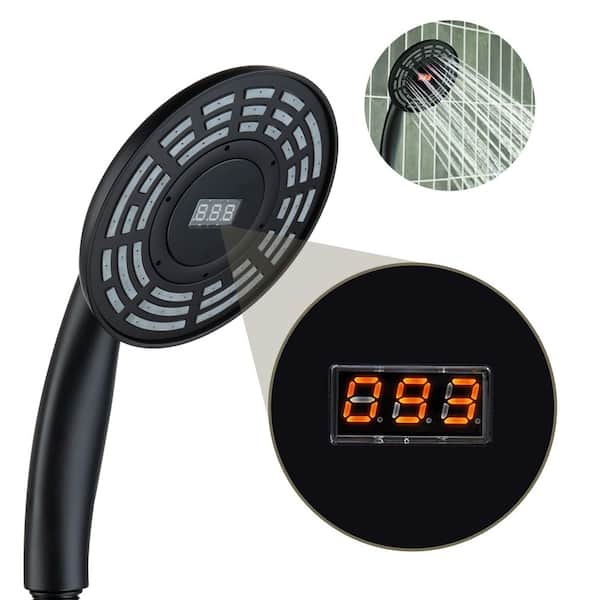 1-Spray Wall Mount Handheld Shower Head 2.5 GPM with Digital Display in Matte Black