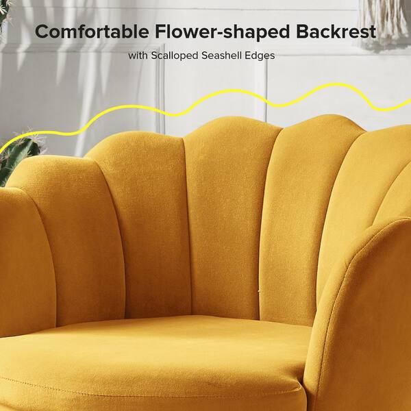 JAYDEN CREATION Fidelia Mustard Velvet Barrel Chair (Set of 1