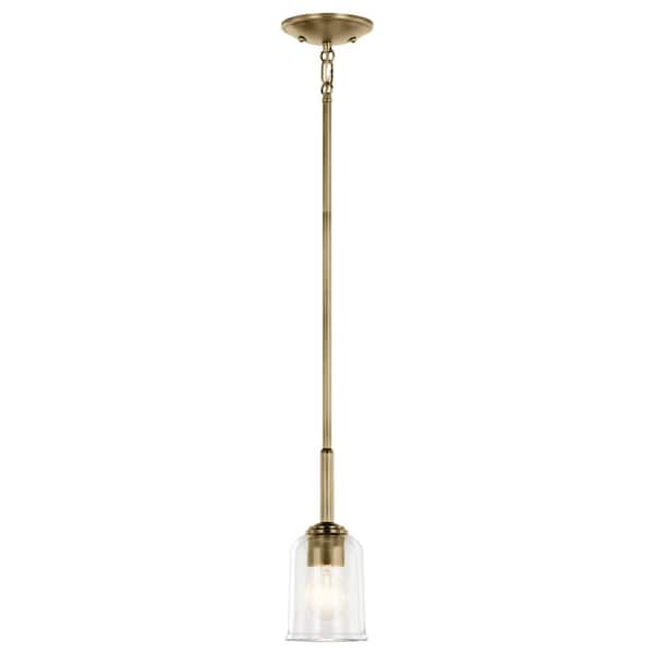KICHLER Shailene 1-Light Natural Brass Traditional Shaded Kitchen Mini Hanging Pendant Light with Clear Glass