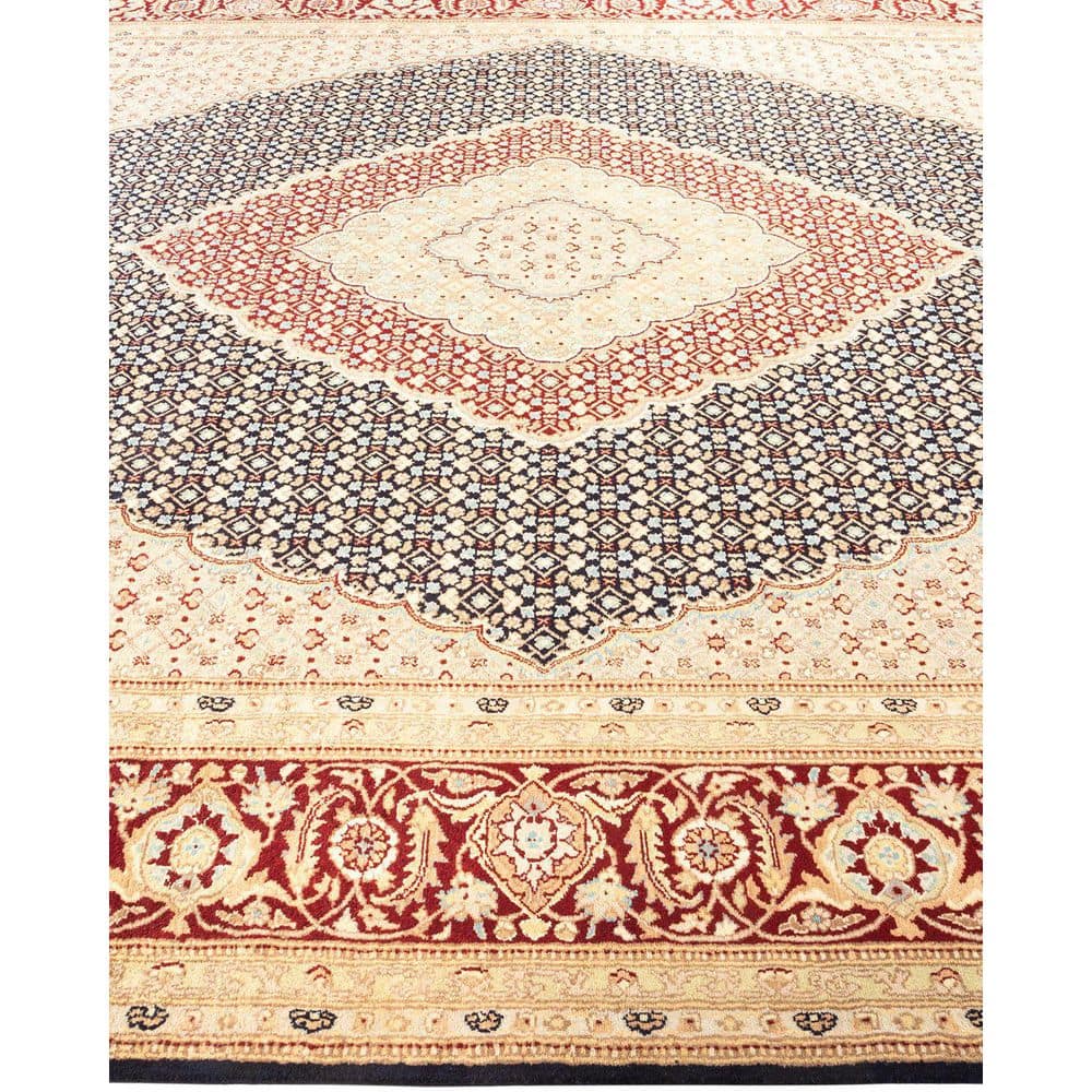 Mogul Blue and Beige Hand-Knotted Wool Area Rug