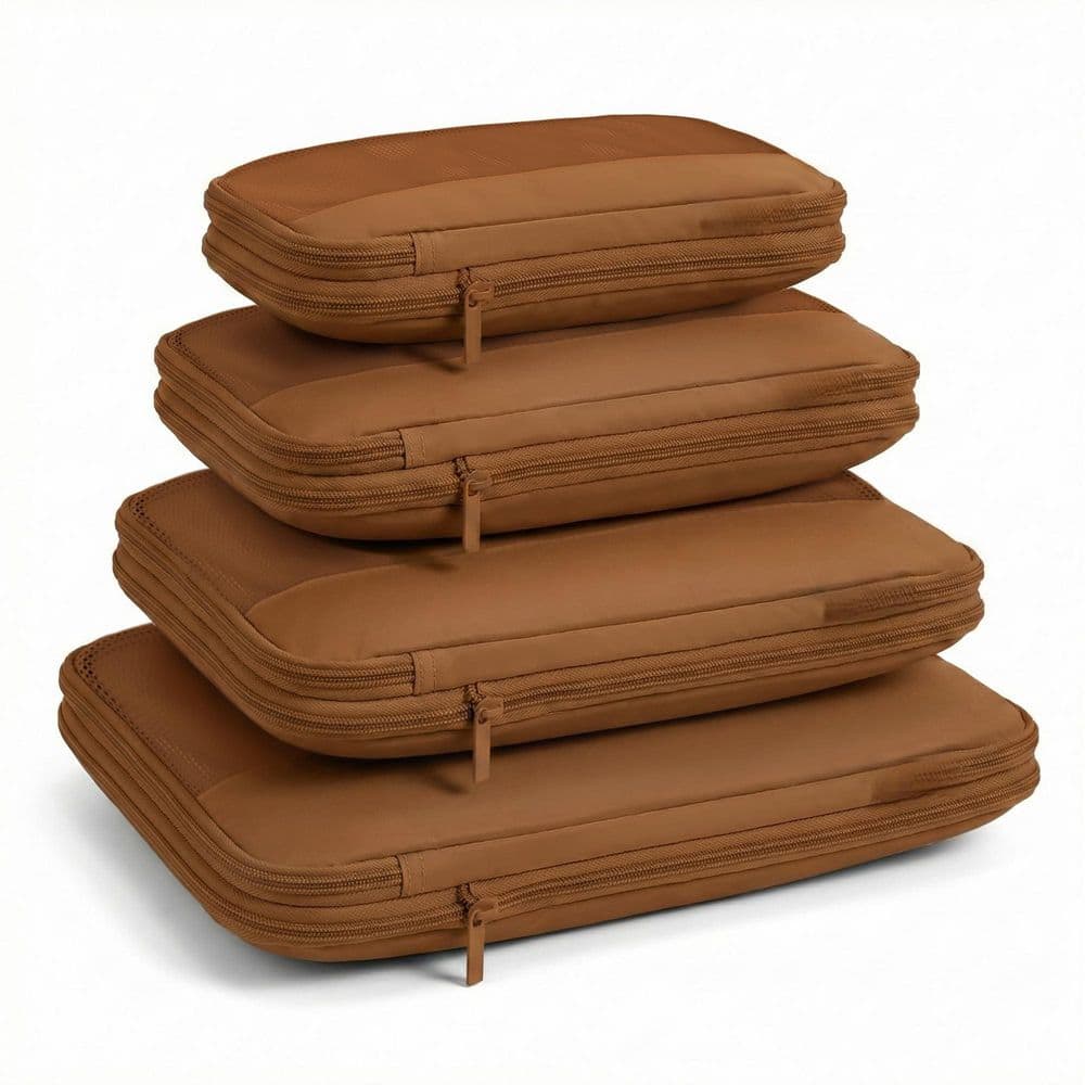 4 Piece Light Brown Compression Packing Cubes with Breathable Mesh for Travel Suitcase and Carry-On Organization price history on PriceWatchPro