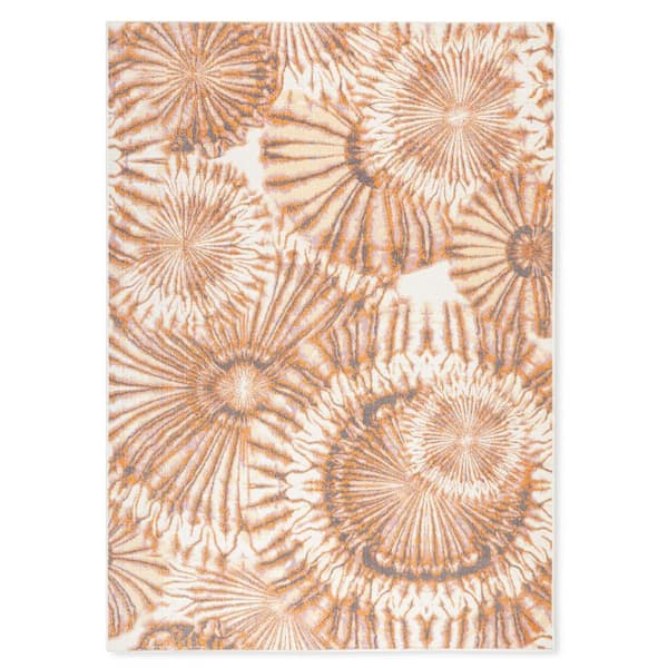 Shibori Summer Tie Dye Rust/Purple 8 ft. x 10 ft. Indoor Outdoor Polypropylene Area Rug