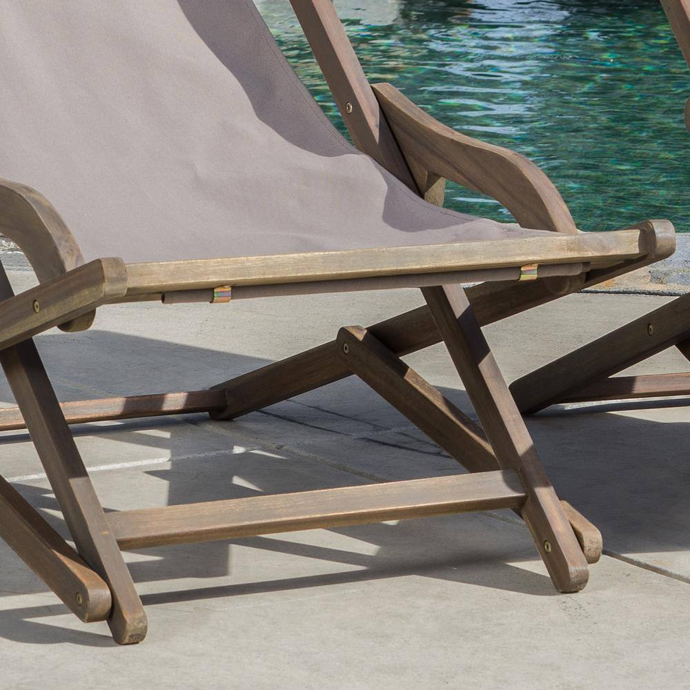 Eucalyptus Wood & Grey Canvas Outdoor Sling Chair Set