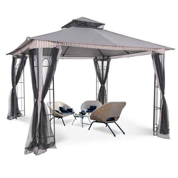 Gardenbee 13 ft. x 11 ft. Gary Steel Outdoor Patio Gazebo with Mosquito