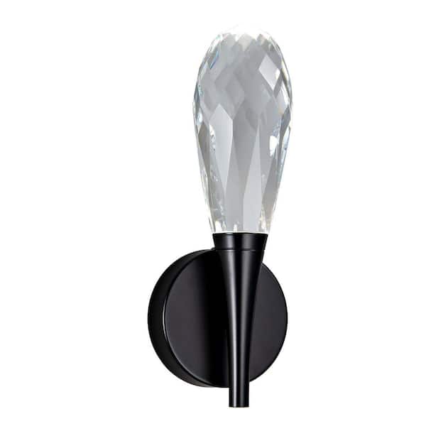 12 in. 1-Light Modern Black LED Wall Sconce, Luxury Globe K9 Crystal Wall Lighting for Living Room, Bedroom, Hallway