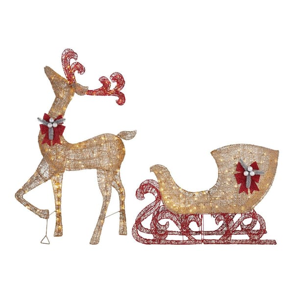 Home Accents Holiday 5 ft. Gold Reindeer with 44 in Sleigh Holiday ...