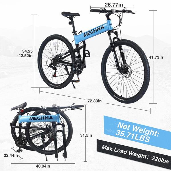 Sudzendf Blue 29 in. Folding Mountain Bike, Suspension Fork