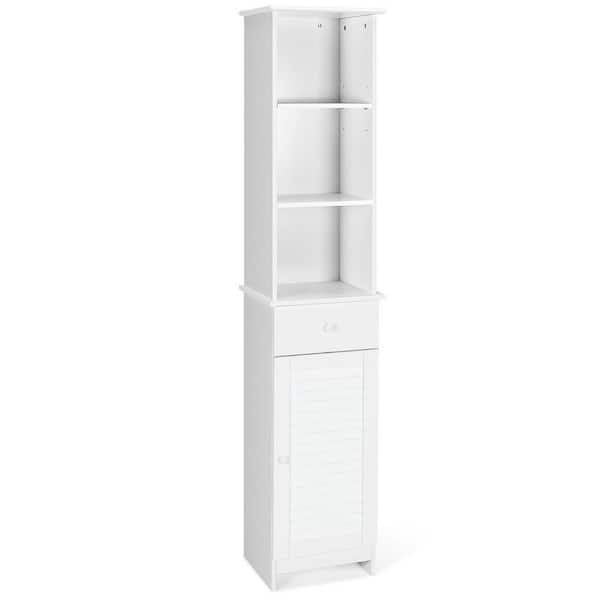 14 in. W x 12 in. D x 65 in. H White Tall Tower Bathroom Linen Cabinet with Drawer and Open Shelf
