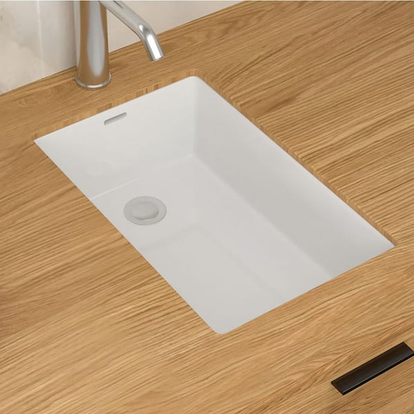 14 in. Undermount Rectangular Bathroom Sink with Overflow in White