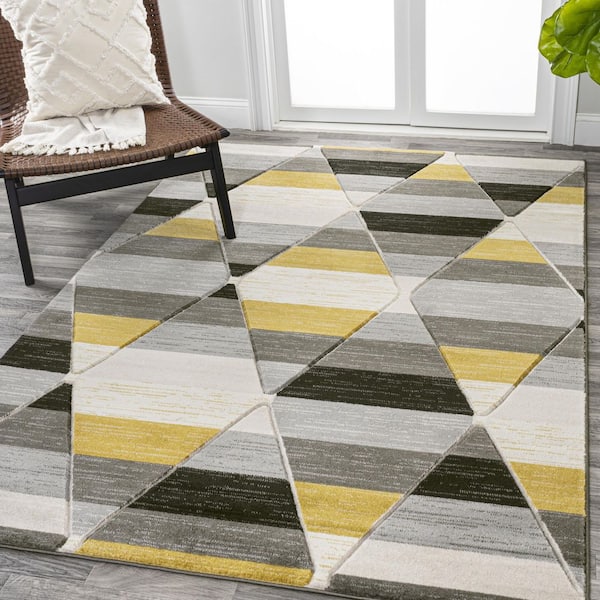JONATHAN Y Kehoe Retro Diamonds Geometric Yellow/Gray/Cream 8 ft. x 10 ft. Area Rug