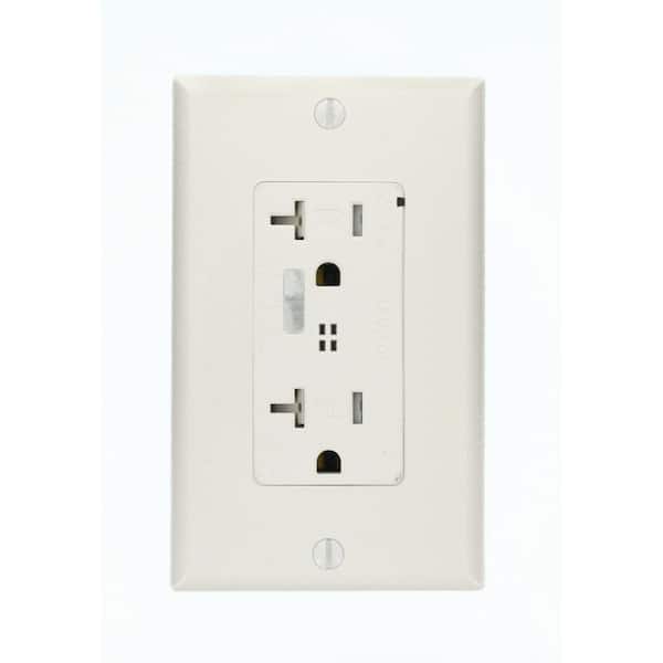 Decora Plus 20 Amp 125 V Surge Tamper Resistant Duplex Outlet/Receptacle w Alarm, White (1-Pack) T7380-W