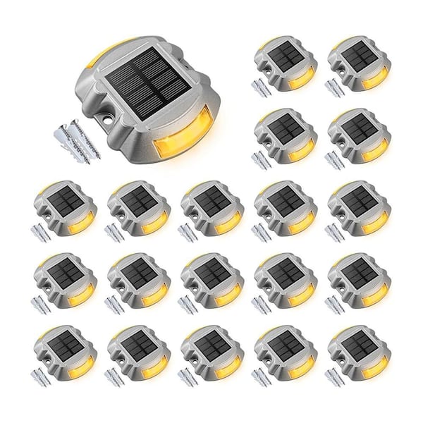 Afoxsos Solar Deck Driveway Dock Lights Warm White LED IP67 Waterproof Outdoor Warning 20-Pack