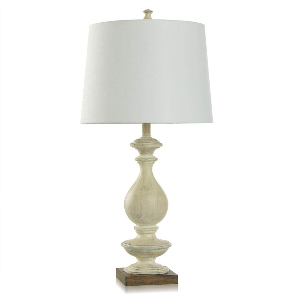Taupe Polyresin Table Lamp with White Linen Shade
