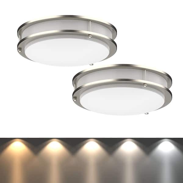 DYMOND 12 in. Modern LED Ceiling Light Fixture Flush Mount Color Selectable CCT Brushed Nickel for Kitchen or Bedroom 2-Pack