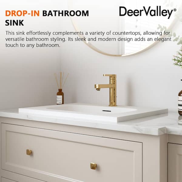24 in. L x 18 in. W Drop-In Bathroom Sink in White with Overflow and Single Faucet Hole