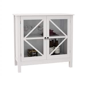 Eilishy Medium White MDF Glass Door Stock Ready to Assemble Bar Kitchen Cabinet (31.5 in. x 29.9 in. x 14.37 in.)