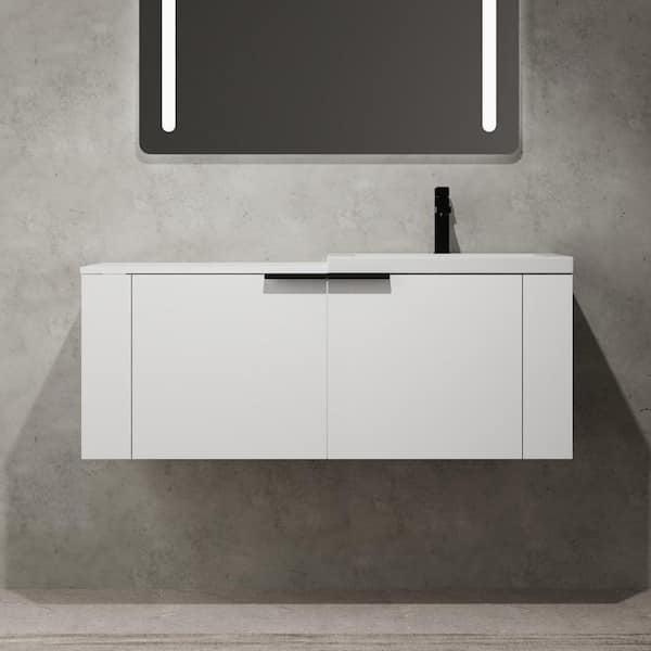 48 in. Single Sink Floating White Bath Vanity with White Resin Top, Ample Storage, Soft Closing Door