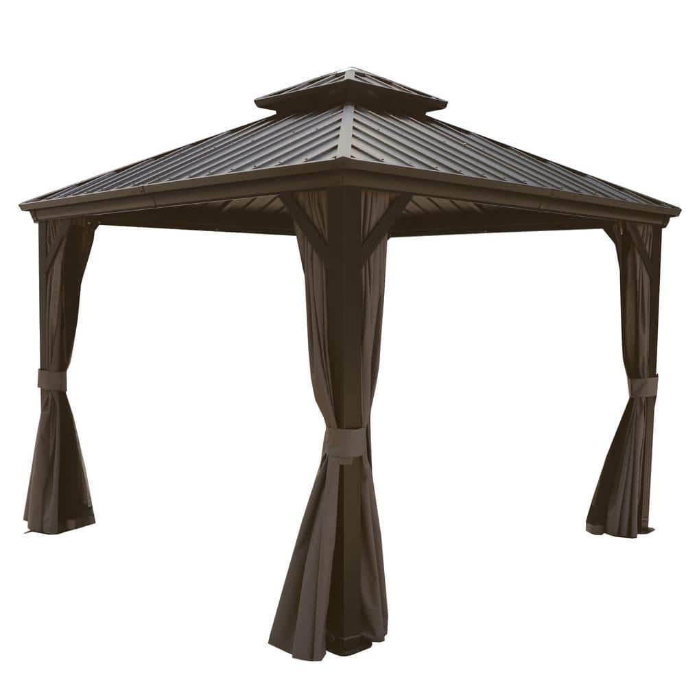 Caesar 10 ft. x 10 ft. Dark Brown Double Roof Permanent Hardtop Aluminum Gazebo with Netting and Sidewalls price history on PriceWatchPro