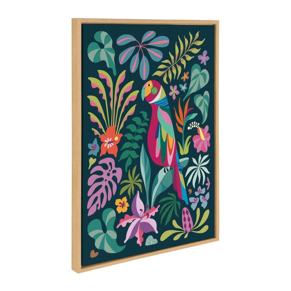 Colorful Tropical Parrot Canvas Print with Natural Frame