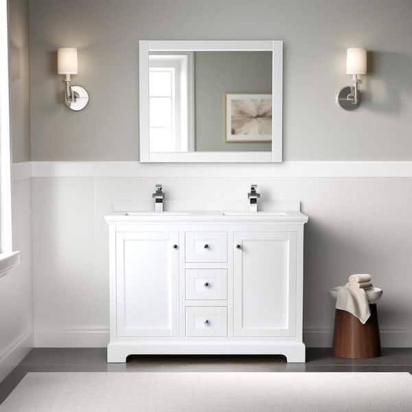 Avery 48 in. W x 22 in. D Double Vanity in White with Cultured Marble Vanity Top in White with White Basins