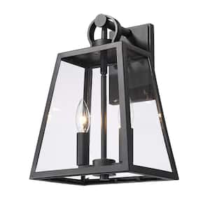 Lautner 14.625 in. Natural Black and Clear Glass Outdoor Hardwired Wall Sconce