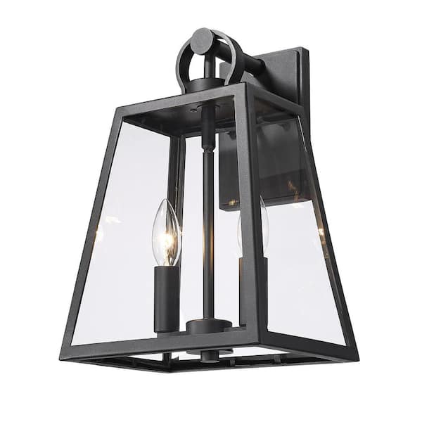 Golden Lighting Lautner 14.625 in. Natural Black and Clear Glass Outdoor Hardwired Wall Sconce