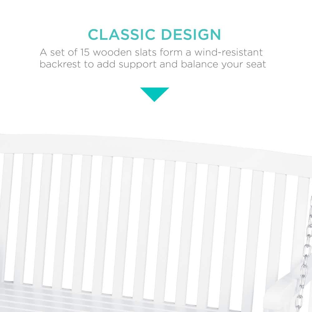 White Acacia Wood Outdoor Porch Swing with Steel Chains