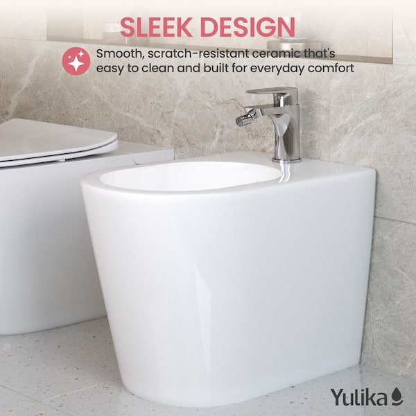 Elongated Floor Mount Bidet Floor Standing Bidet with Faucet Toilet Bidet in White Single Flush