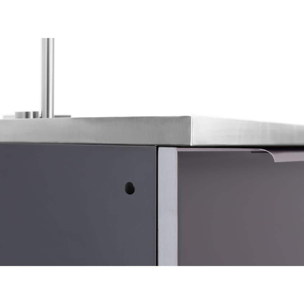 Slate Gray 32-Inch Aluminum Outdoor Bar Cabinet with Soft-Close Drawer