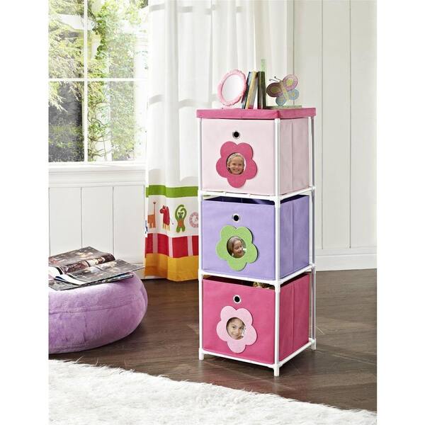 Altra Furniture 3-Bin Storage Unit in Pink with Flower Theme