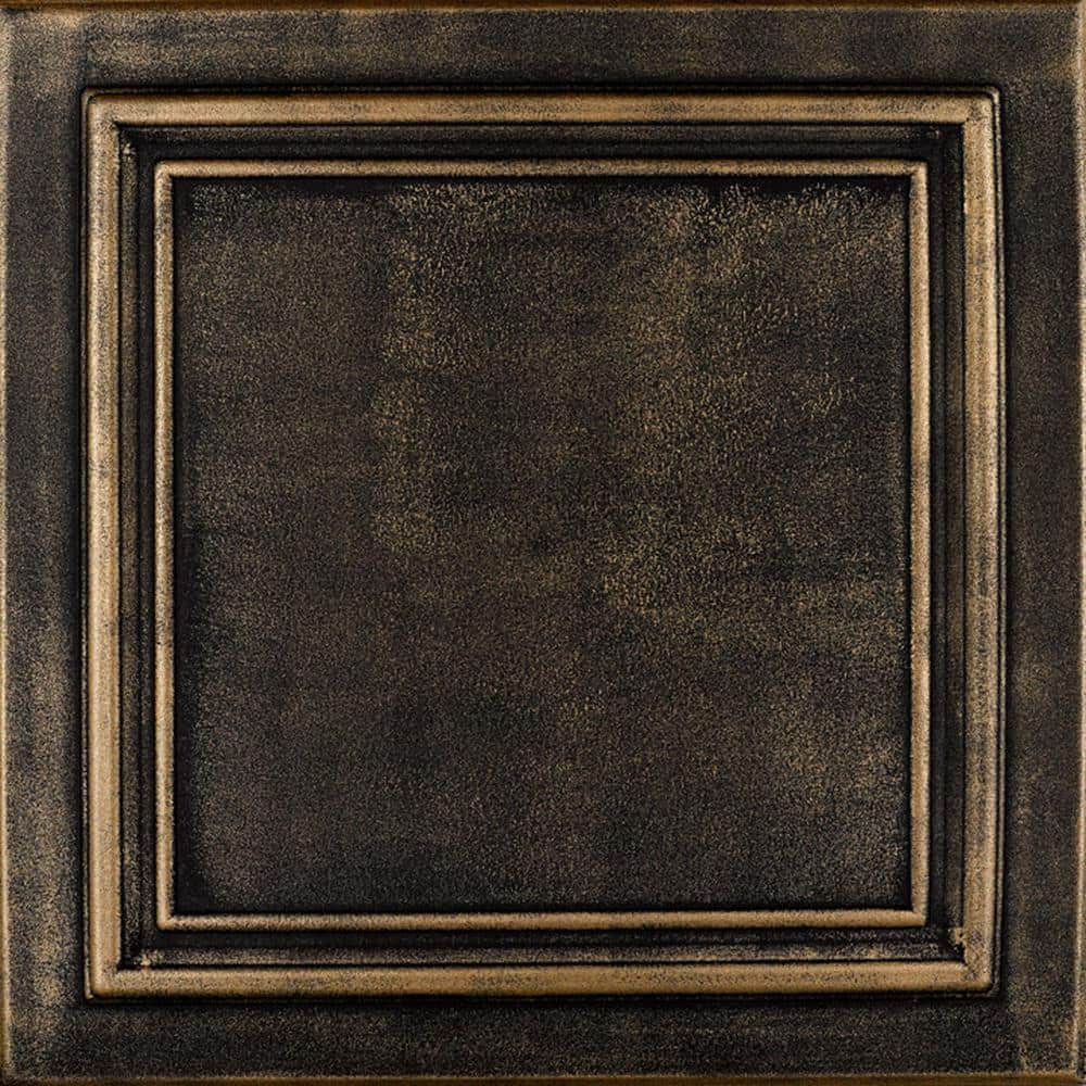 Line Art Black Brass 1.6 ft. x 1.6 ft. Decorative Foam Glue Up Ceiling Tile