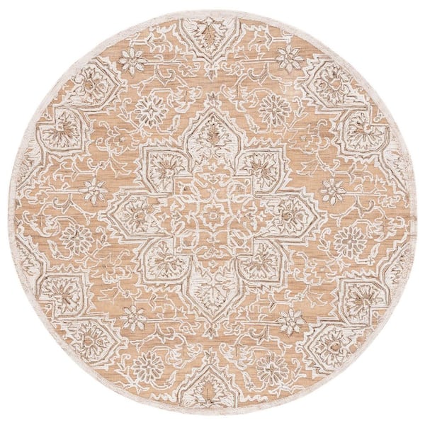 Trace 6 ft. x 6 ft. Gold/Ivory Ornate High-Low Round Area Rug
