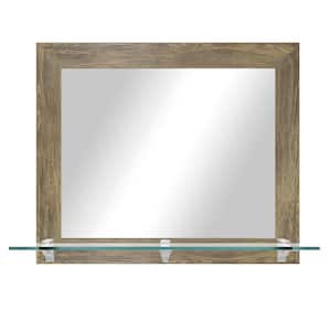 25.5 in. W x 21.5 in. H Rectangle Brown Horizontal Framed Mirror With Tempered Glass Shelf/Chrome Brackets