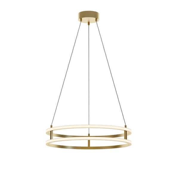 Gemini 45-Watt 2-Light Gold Shaded Integrated LED Pendant Light with White Acrylic Shade