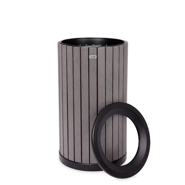 Alpine ALP4400-01-GRY Round 32-Gallon Outdoor Trash Can with Slatted, Recycled Plastic Panels, Gray