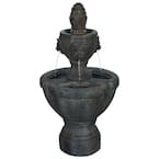 32 in. 2-Tier Legal Lion's Head Outdoor Water Fountain