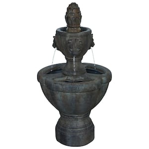 Earth Worth 32 in. 2-Tier Legal Lion's Head Outdoor Water Fountain ...
