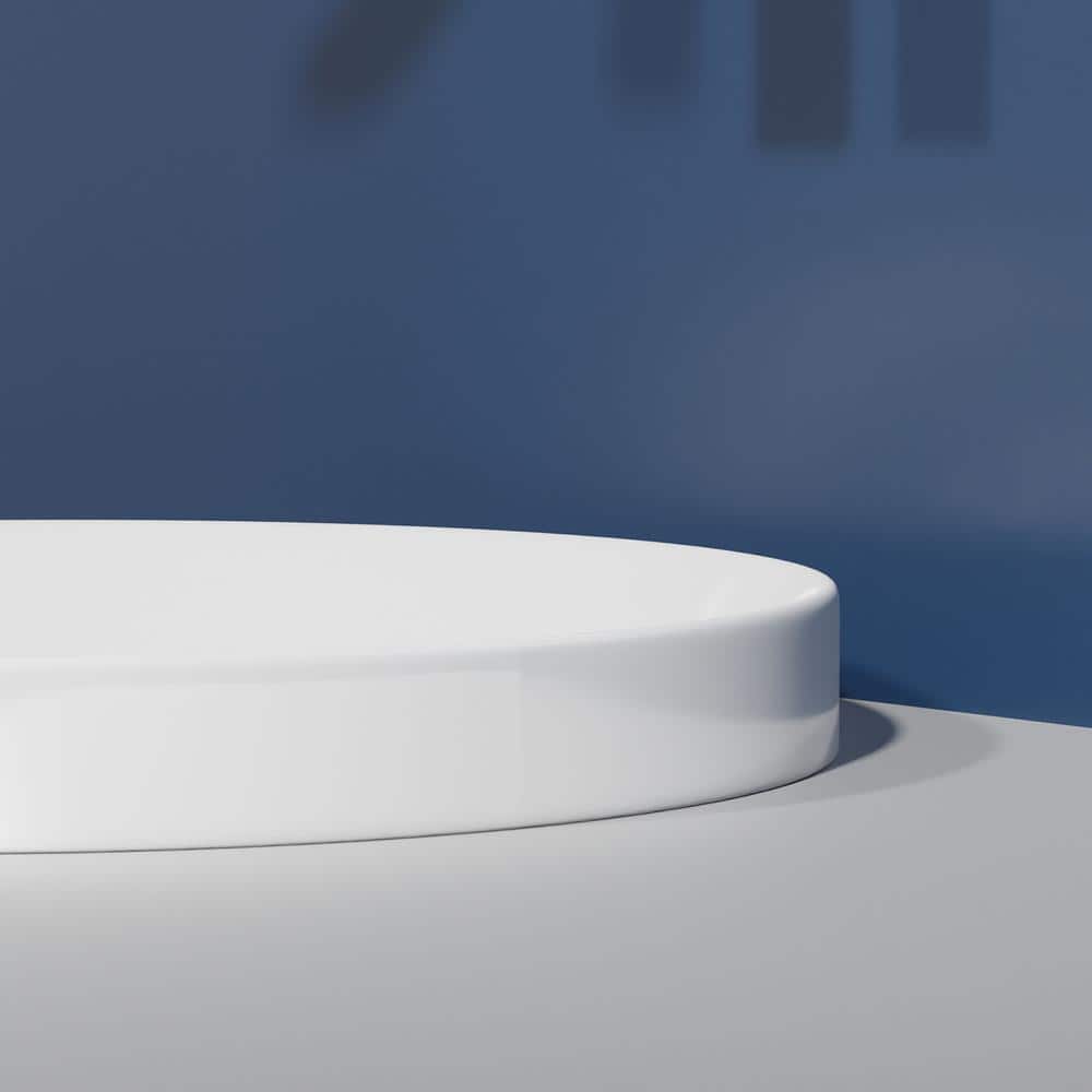 Glossy White Ceramic Circular Wall-Mount Bathroom Sink