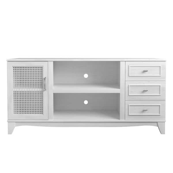 FESTIVO 60 in. White Oak Wood TV Stand for TVs up to 65 in. with drawer ...