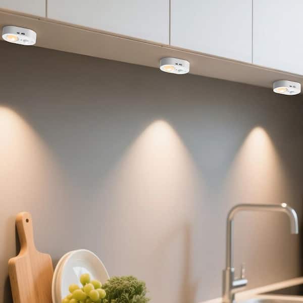 3-Pack White Motion Sensor LED Under Cabinet Lighting, Dimmable Remote Controlled Under Counter Lights for Kitchen