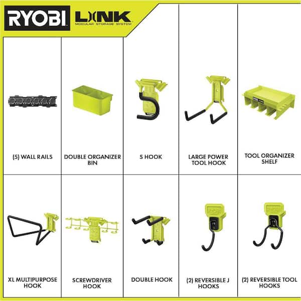 RYOBI LINK Wall Storage Kit (15-Piece) with Tool Organizer Shelf