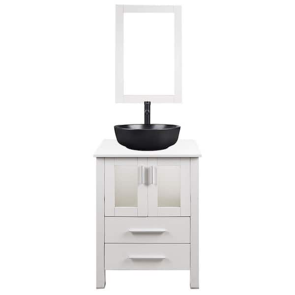 waterpar 24 in. W x 19 in. D x 33 in. H Single Sink Bath Vanity in White with White Wood Top and Mirror