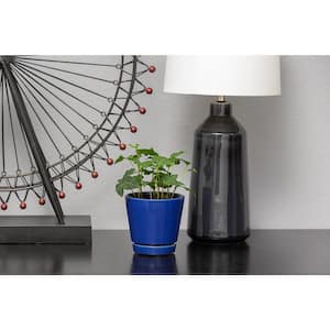 4.4 in. Piedmont Small Blue Ceramic Planter (4.4 in. D x 4.2 in. H) with Drainage Hole and Attached Saucer